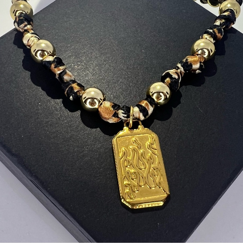 Satin Animal Print Flame Plaque Necklace 🔥 - Picture 1 of 2